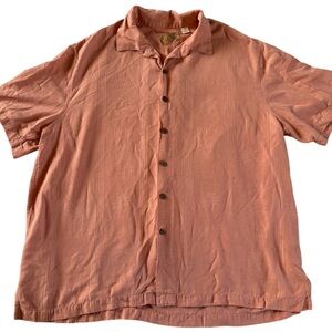 Caribbean Pineapple Embroidered Silk Lyocell Button Front Blouse XL